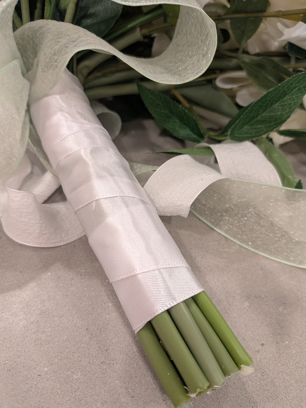 Bridal White Cascading Faux Bouquet with Greenery - Picture 6 of 13